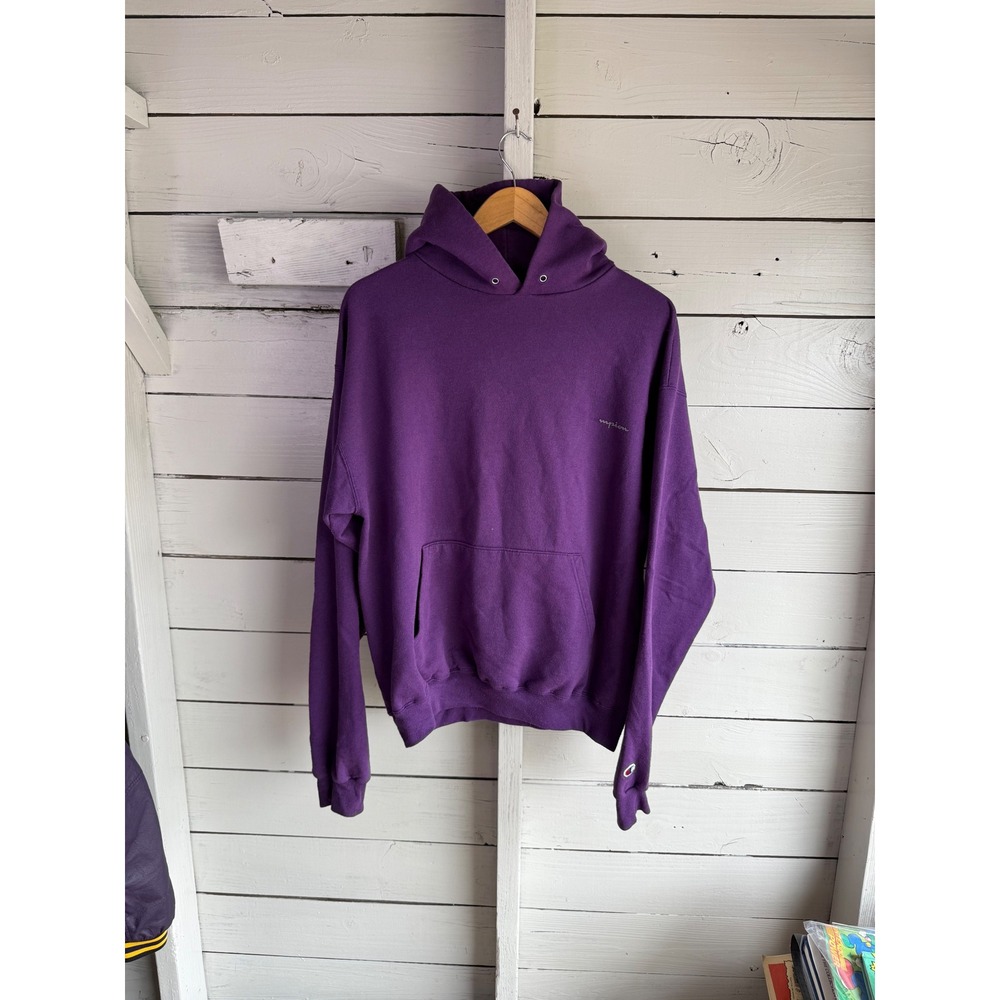 Champion Mens Purple Pullover Hoodie Sweatshirt Script Logo Size Large L